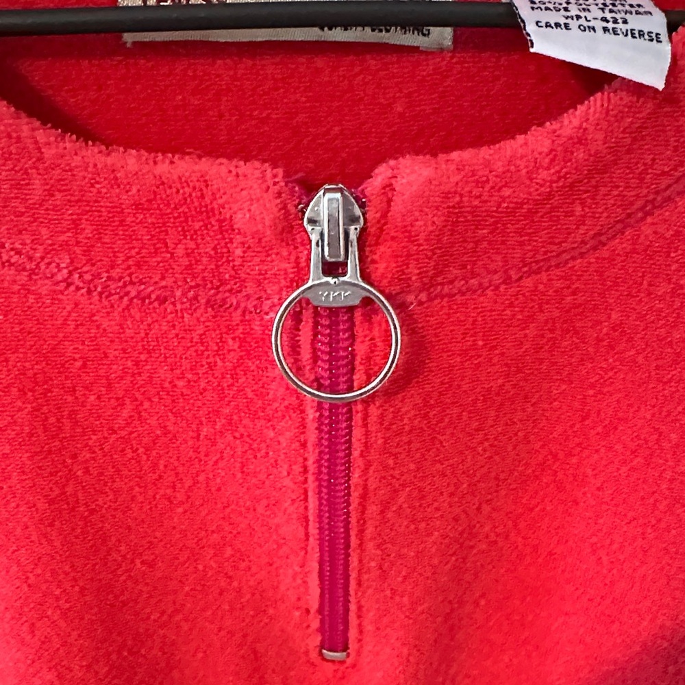 Levi's Red Short Sleeve Cotton Blend Terry Cloth Top with Zipper - Picture 4 of 10
